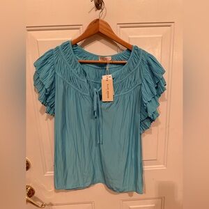 NWT Ramy Brook Large - Blue Boho Chic Satin Shirt